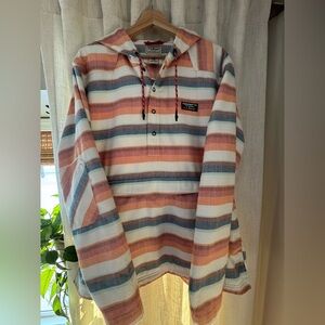 L.L. Bean Men's Hooded Shirt - Orange, Blue, Cream Stripes